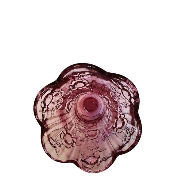 Fenton Pink Purple Cabbage Rose 9” Pedestal Scalloped 3D Ruffle Edge Vase - Picture 2 of 5